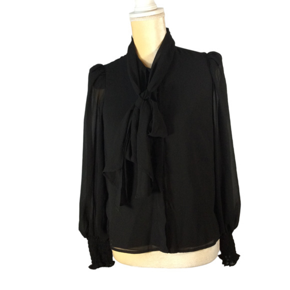 Catherine Malandrino Size XS Black Button Down Blouse With Neck Tie